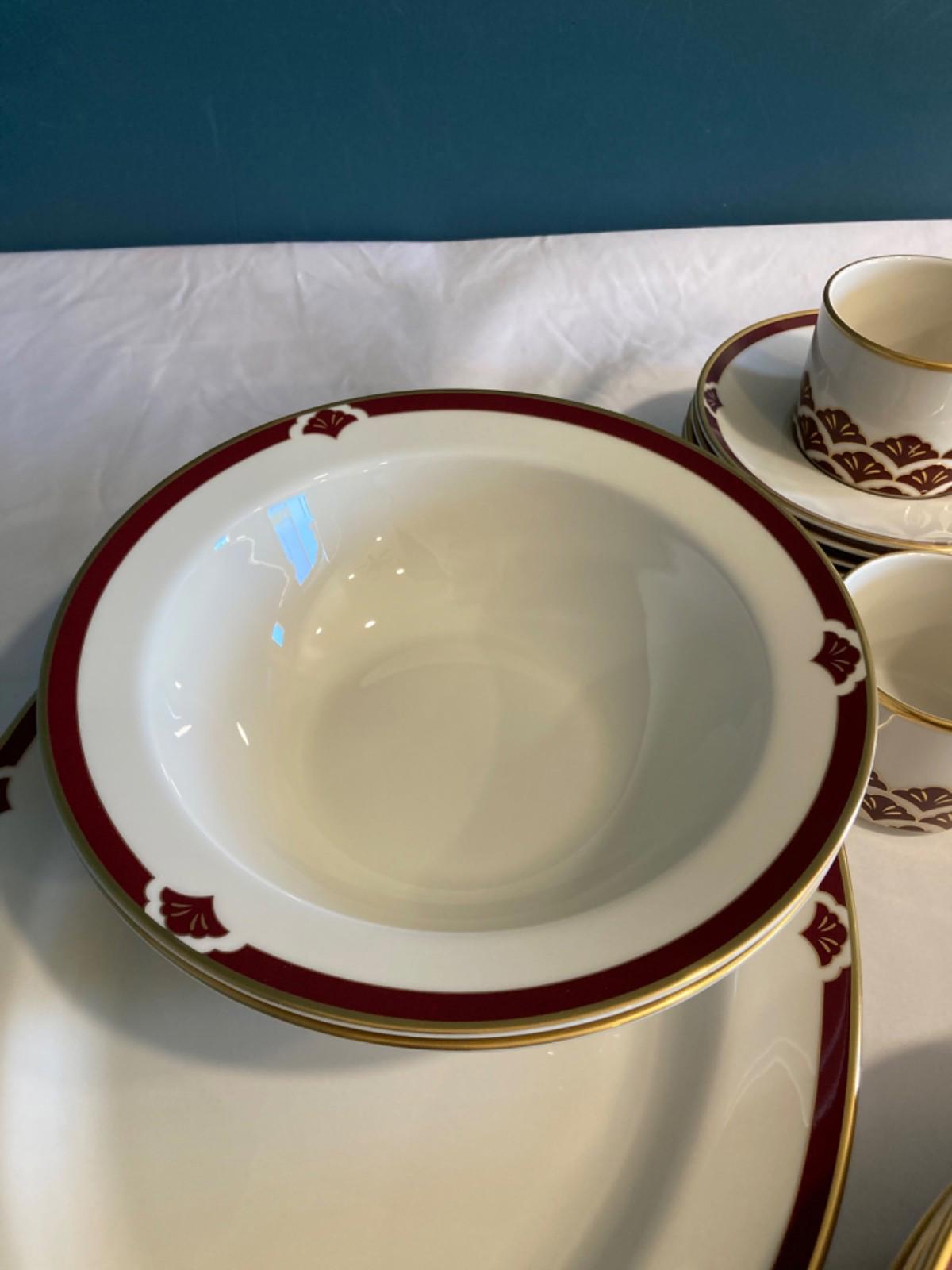 Vintage Pickard China Burgundy Ensemble 51 Pieces Made in USA
