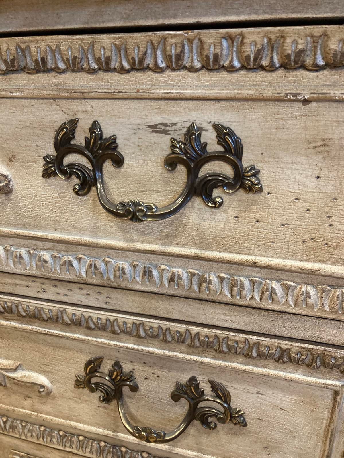 Midcentury Gustavian Style Vintage Carved Chest of Drawers – Ornate Wood Dresser