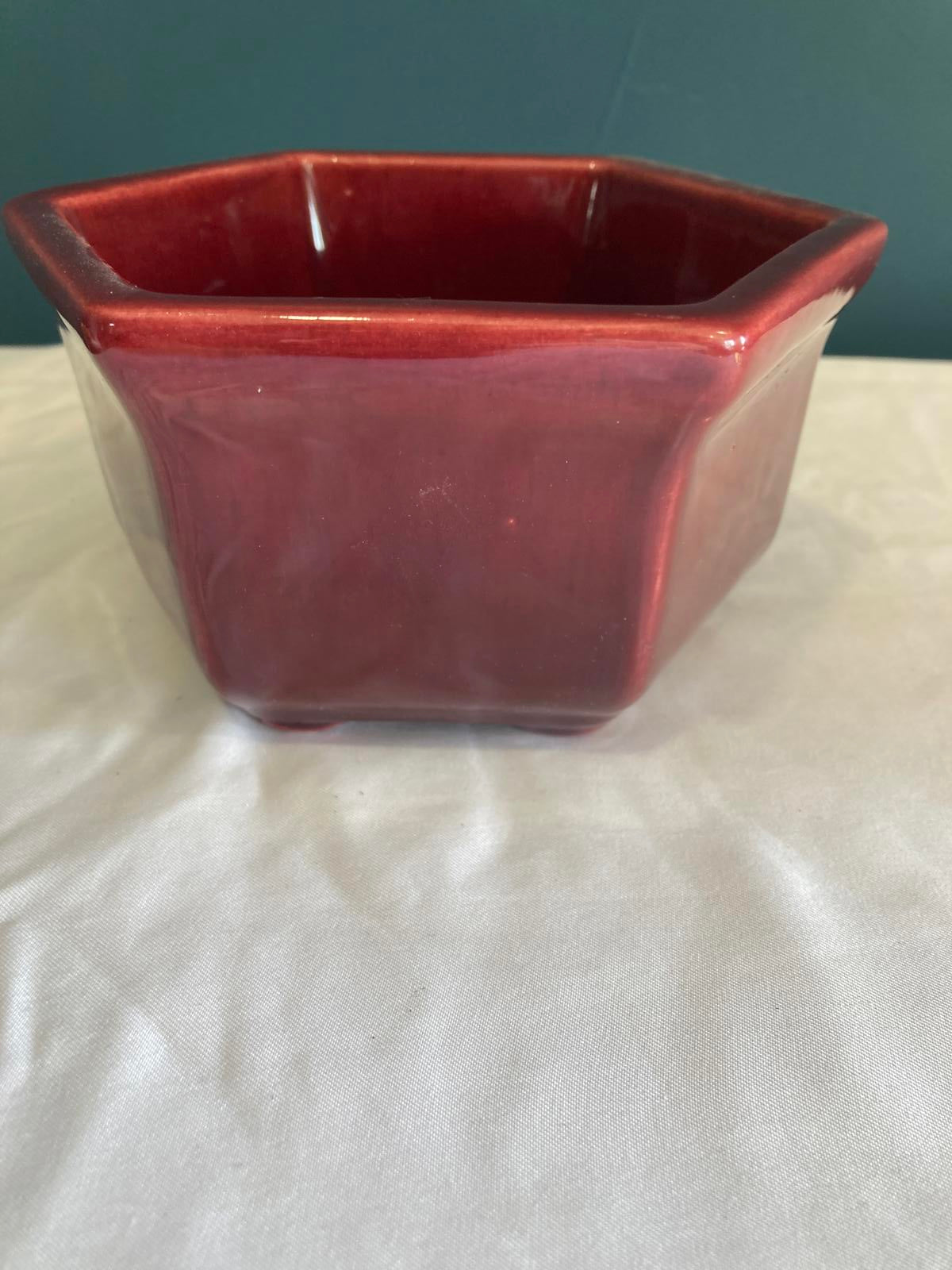 Vintage Haeger USA Pottery Pentagon Bowl Deep Red | MCM Ceramic Planter