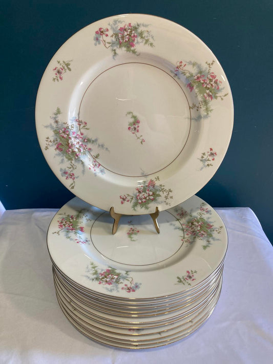 Mid-Century Theodore Haviland Dinner Plates–“Apple Blossom” Floral, Set of 12