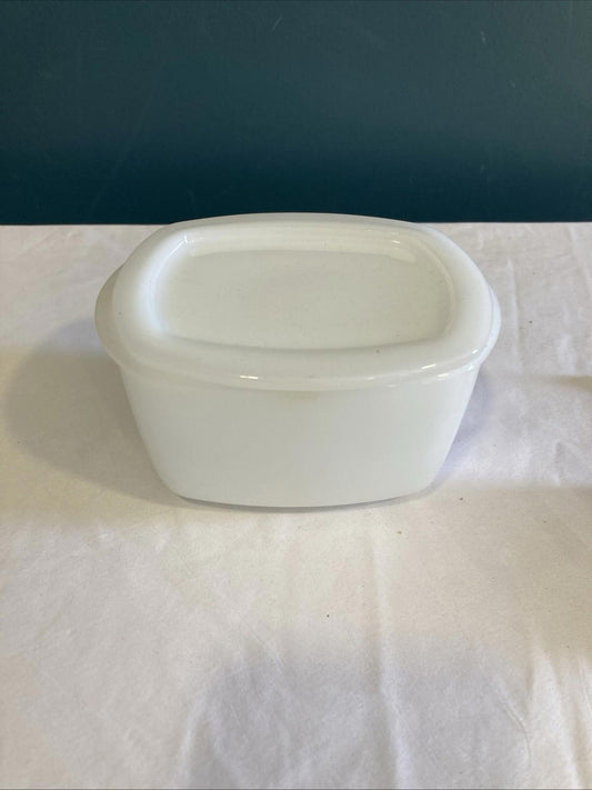 Vintage Fire King White Milk Glass 4" Oven Refrigerator Dish with Lid