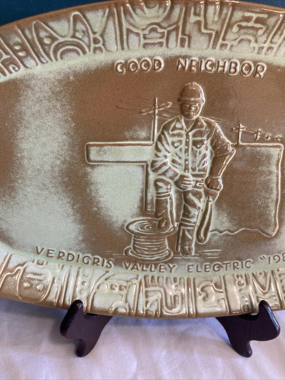 Frankoma Pottery 1986 Good Neighbor Verdigris Valley Electric Prairie Green 14" Plate