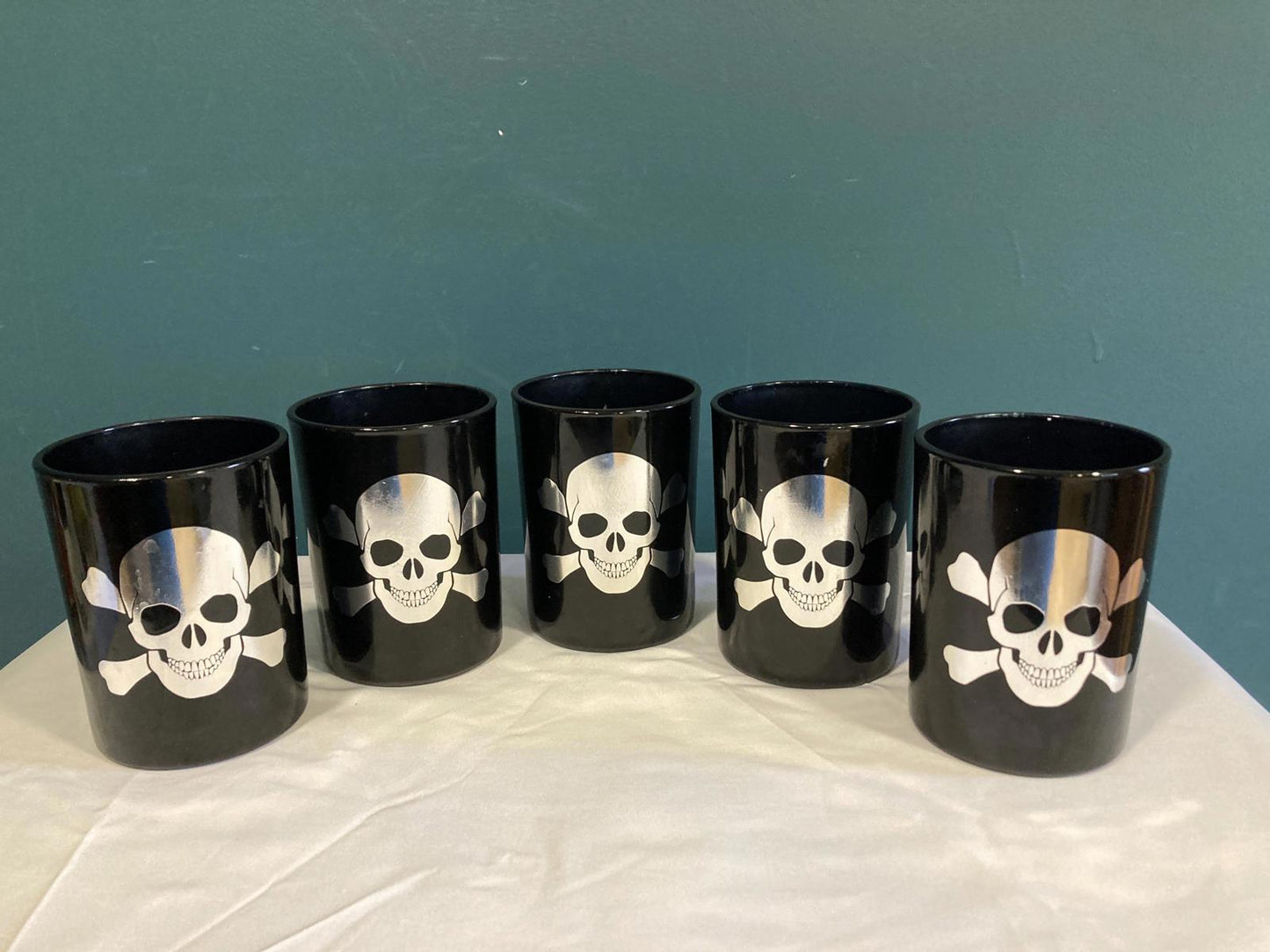 Vintage Skull and Crossbones Double Old Fashioned Glasses, Set of 5