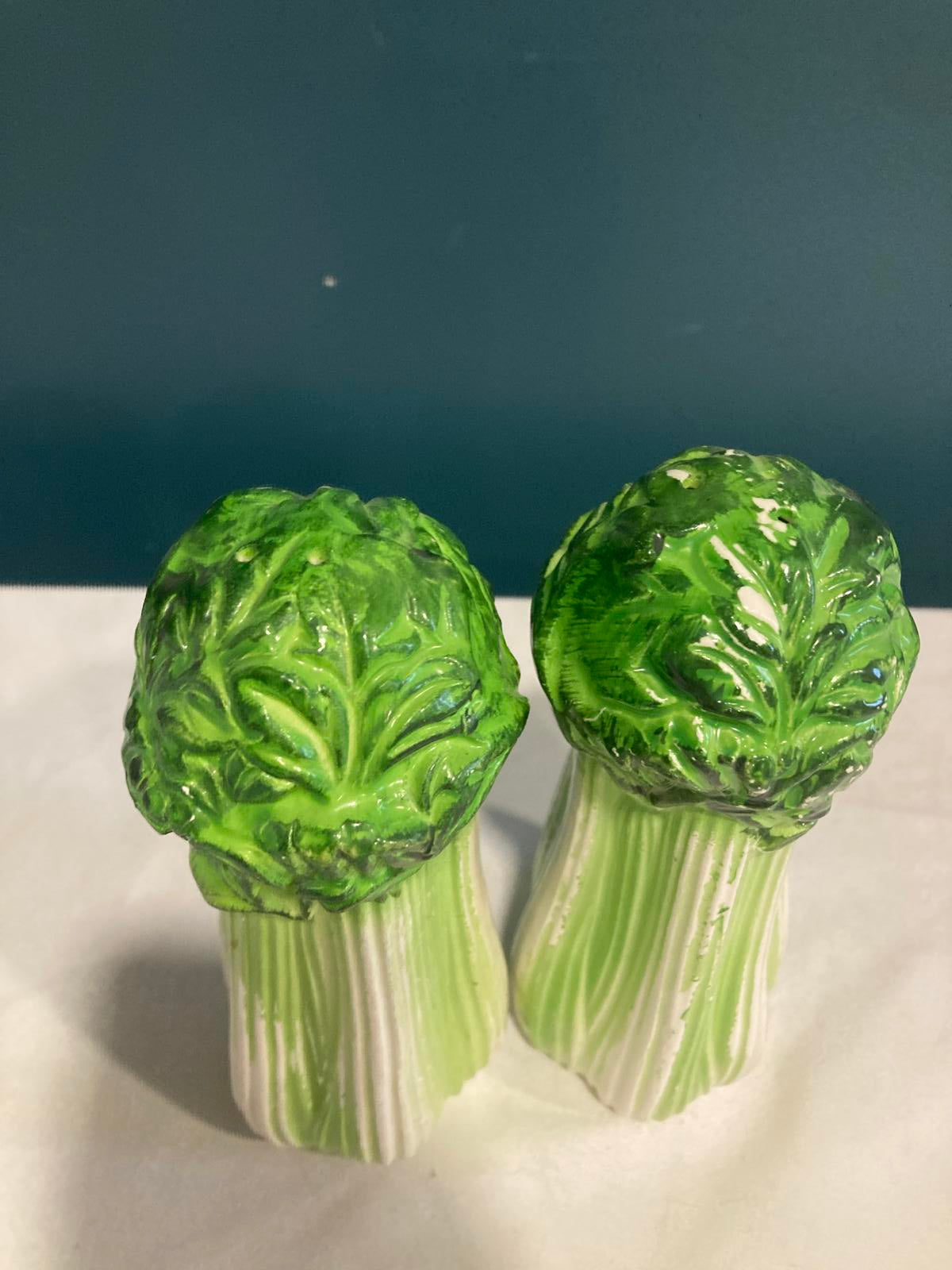 Vintage Ceramic Lettuce Salt and Pepper Shakers