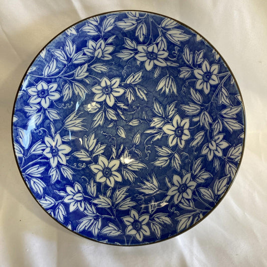 Vintage Chinese Blue & White Floral Embossed Porcelain Bowl