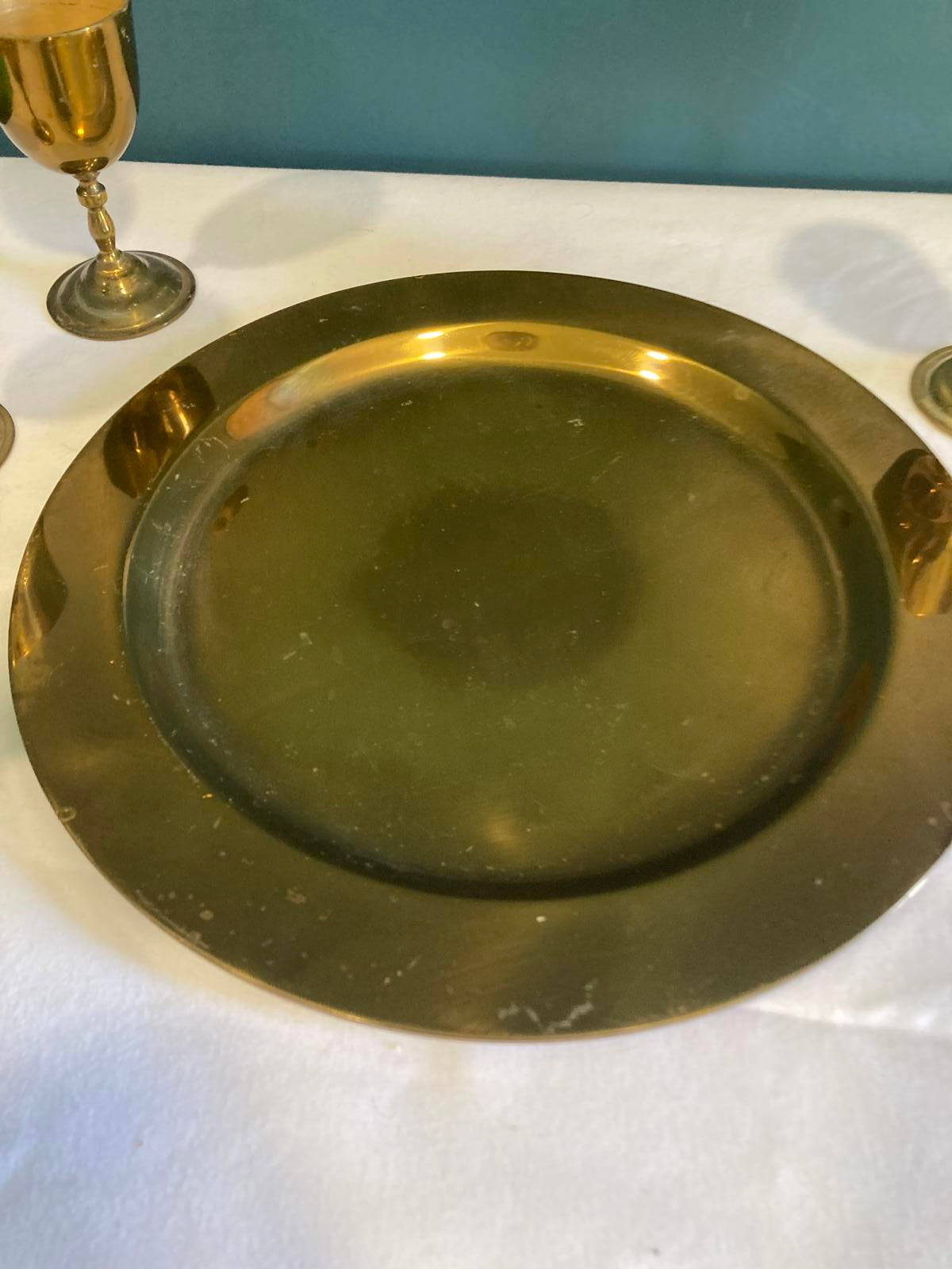 Vintage Solid Brass Goblet Set with Tray – 6 Small Cups & Serving Tray R Albanez