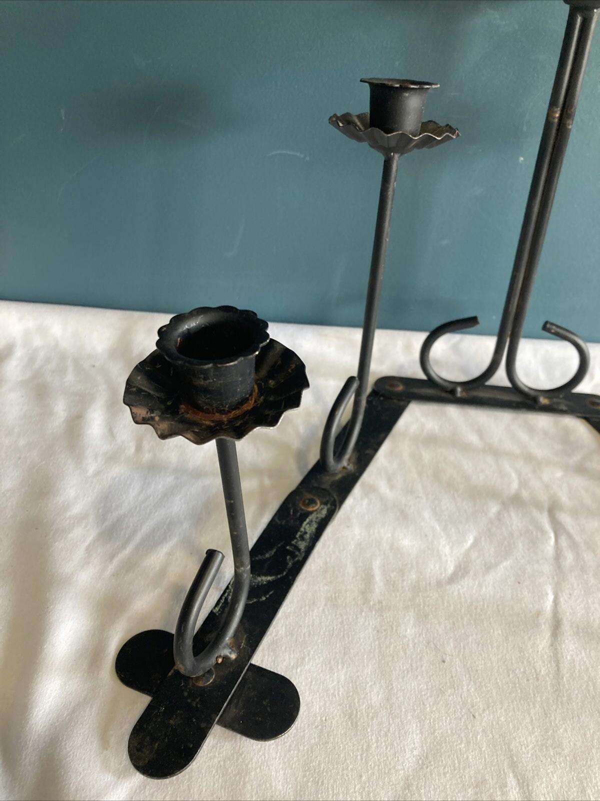 Vintage 1970s MCM Articulated Black Metal Candle Candelabra