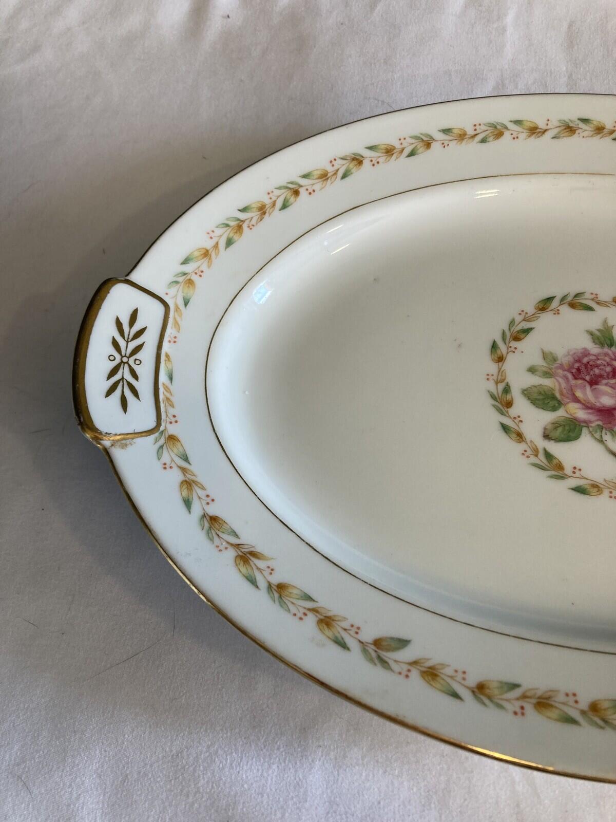 Vintage Mikado China 12.5" Oval Laurel Platter from Occupied Japan Roses Gilt
