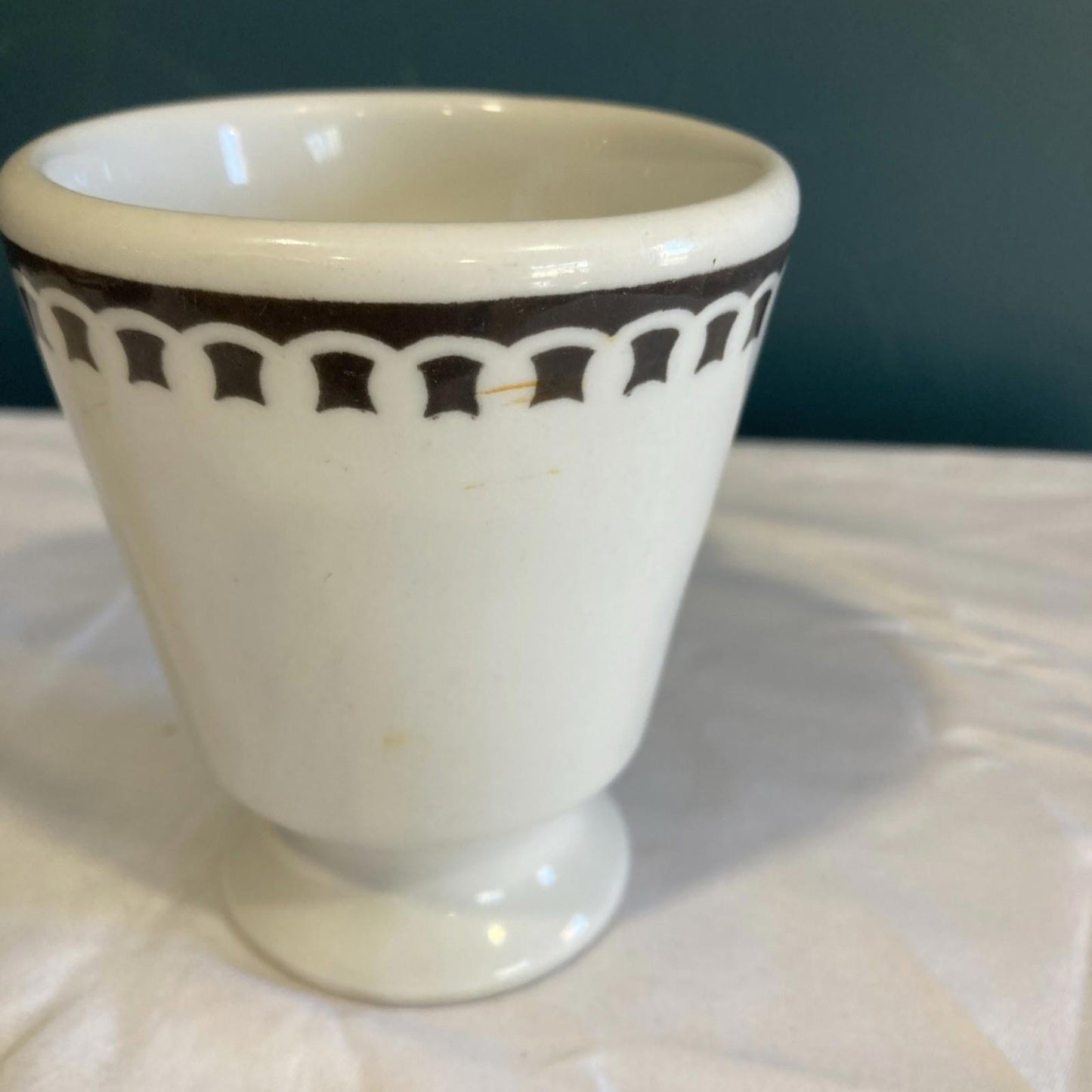 Vintage Medallion Sterling China Footed Coffee Mug – White & Black Made in USA