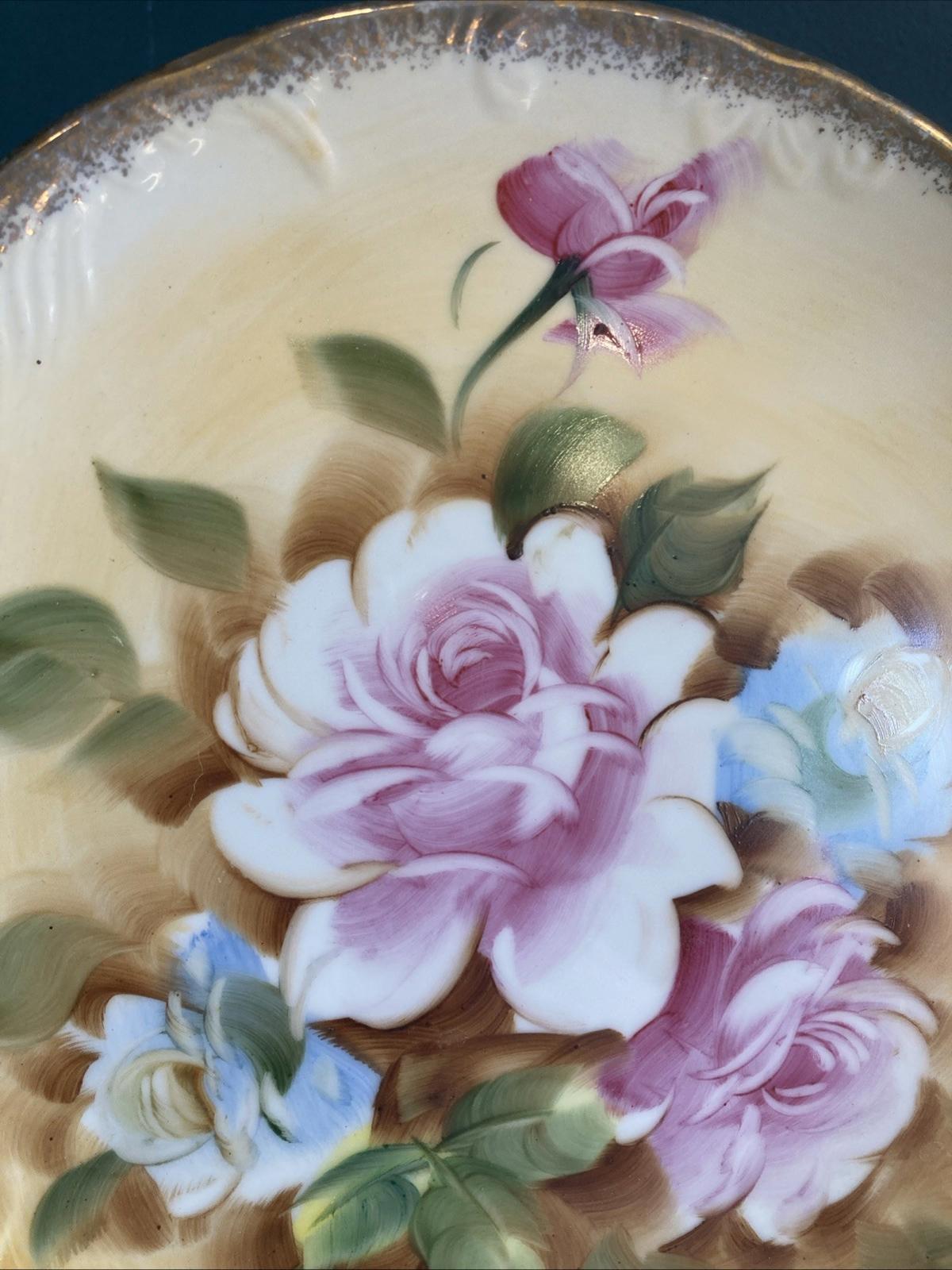 Vintage Handpainted Enesco Pink Rose Floral Collector Plate 8.75"