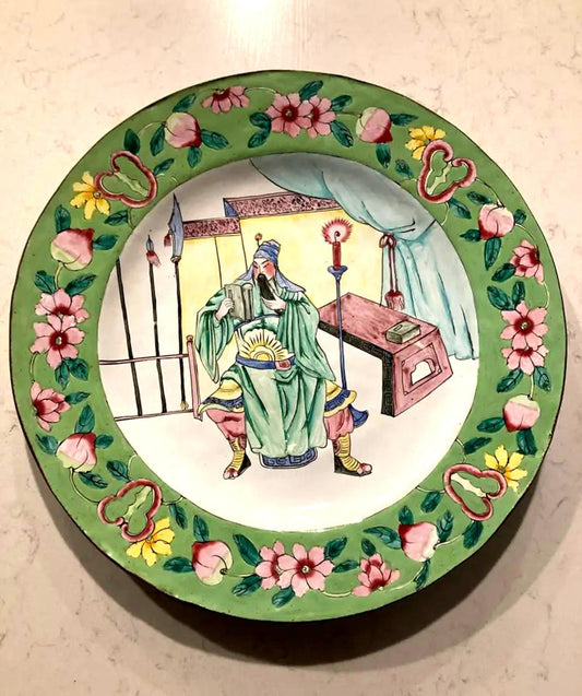 Vintage Chinese Warrior Decorative Plate - Hand Painted Chinoiserie Wall Decor