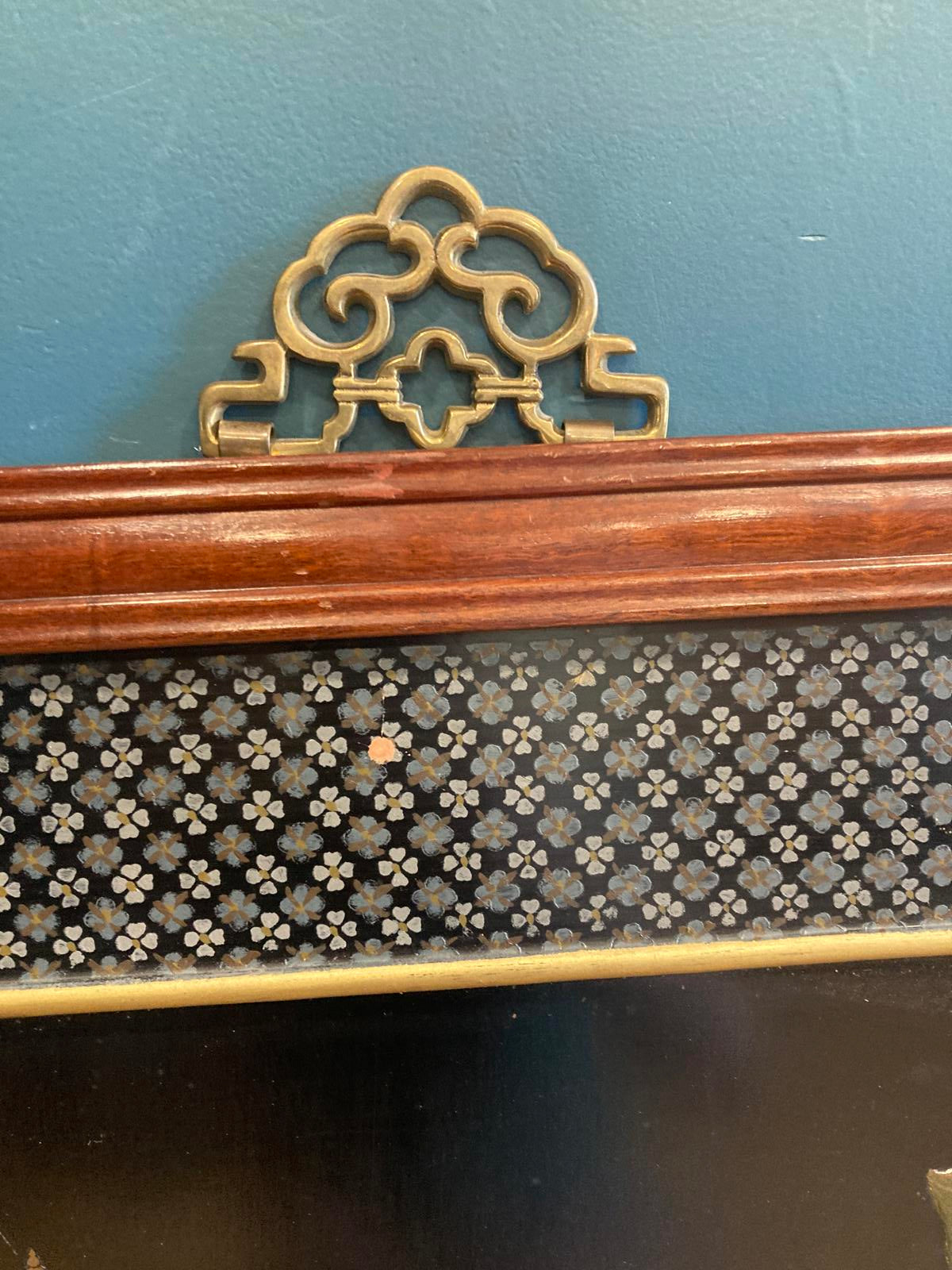 Vintage Asian Stone Inlay Wall Art with Wood Frame