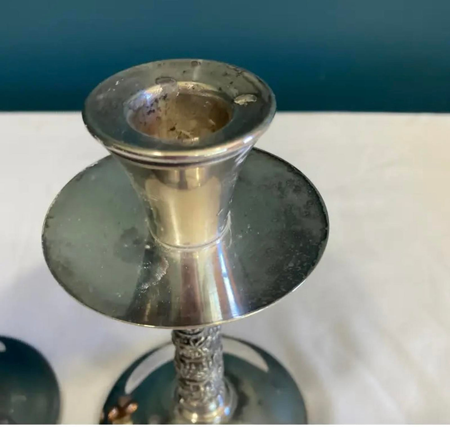 Pair of Vintage Silver Plated Candlesticks -Ornate Twisted Column Candle Holders