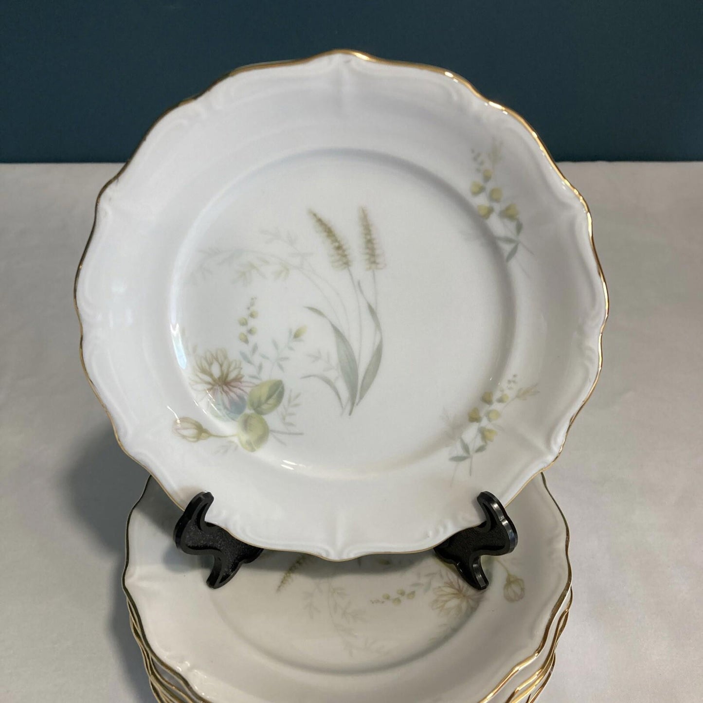 Set of 8 Forest Harvest Thistle Bread Plates with Gold Rims- Bavaria Germany