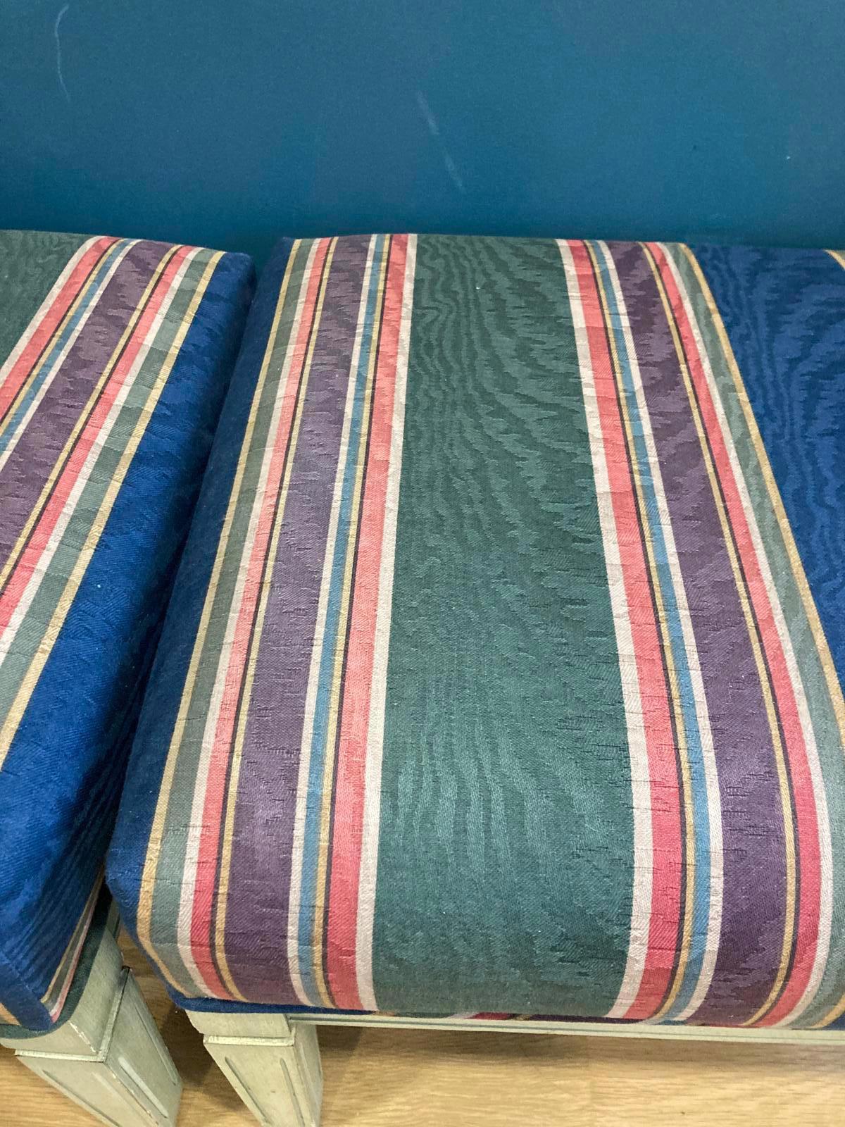 Vintage Parsons Benches Set of 2, Striped Upholstered Accent Seating, Mid Century Style Furniture, Vintage Finds