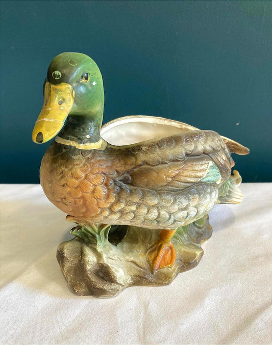Vintage Painted Ceramic Duck Planter