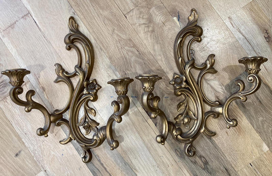 Vintage Gold Resin Candle Sconces by Dart Homco for Wall Decor
