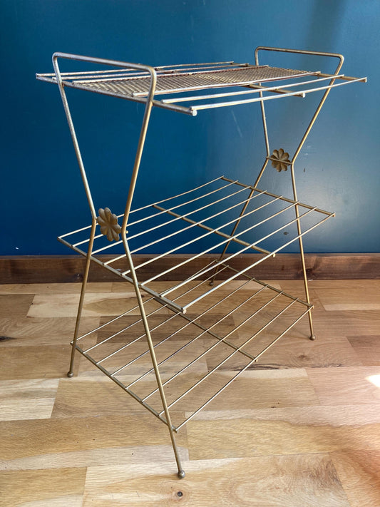 Vintage Mid Century Modern Brass Finished Plant Stand Shelf