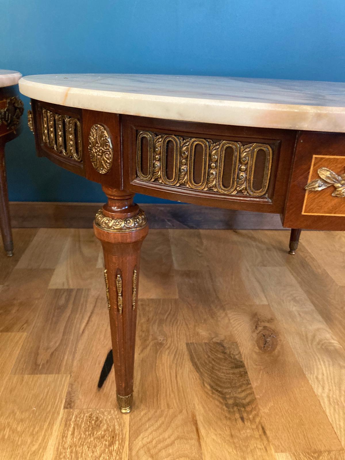 Antique Spanish Marble Topped 31.5" Round Side Table With Ornate Brass Accents