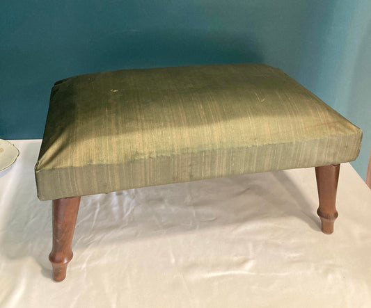 Antique Footstool with Dark Green Silk Upholstery – Vintage Finds