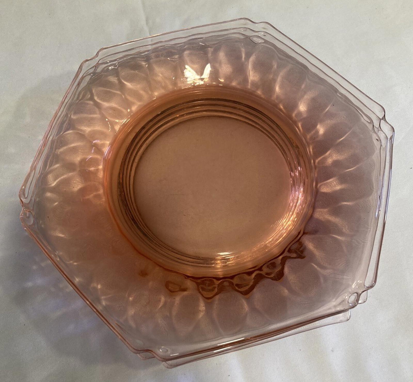 Antique Pink Depression Glass 6-Sided Salad Dessert Plates – Set of 4 Vintage Finds