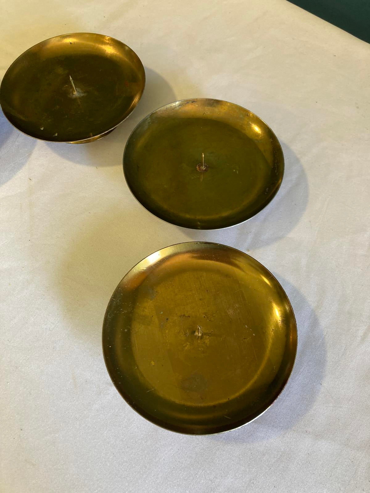 Set of 4 Vintage Brass Low Footed Plate Candle Holders Made in West Germany