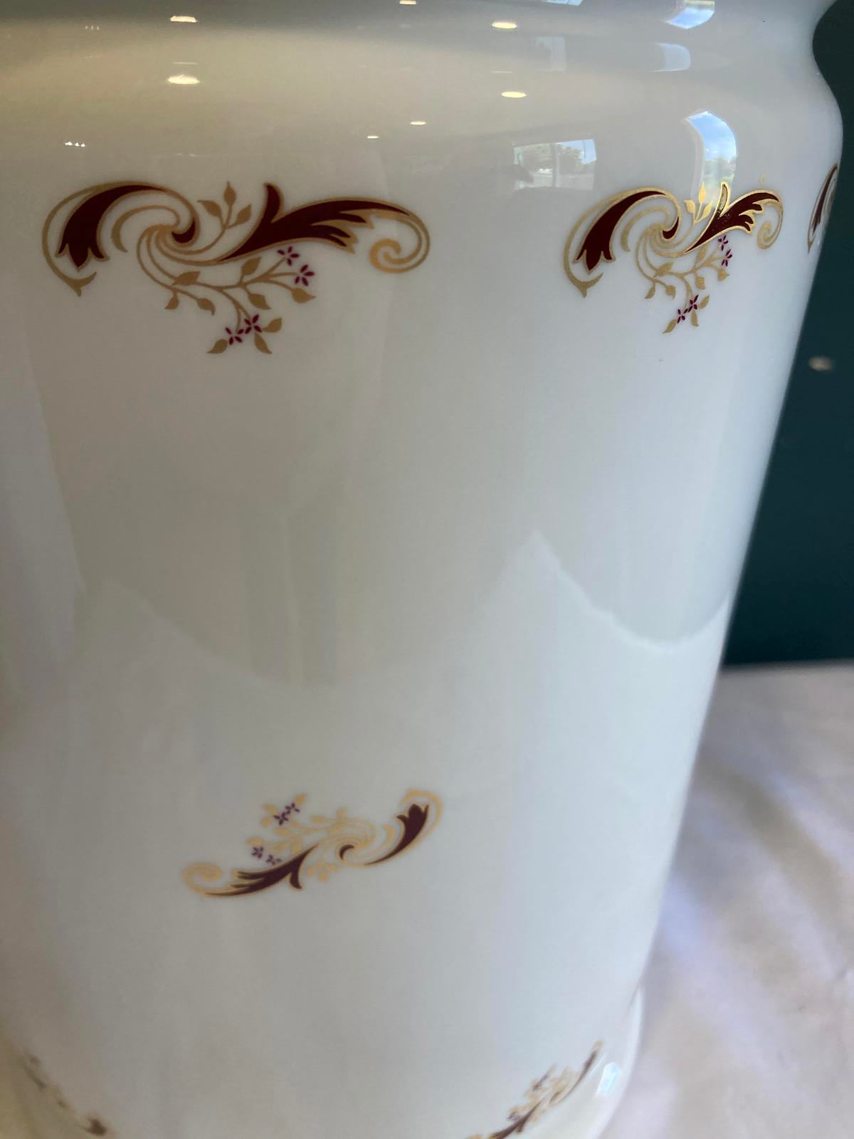 Vintage Liette International Porcelain Red & Gold Scroll Wastebasket