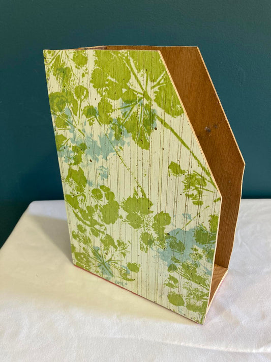 Vintage Mid-Century Printed Wooden File Holder