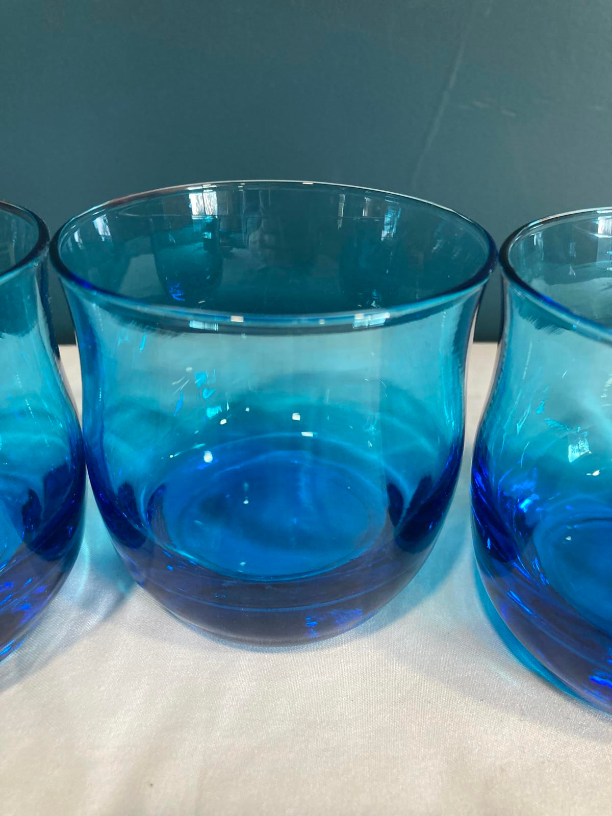 Midcentury Turquoise Blue Juice Glasses, Set of 3