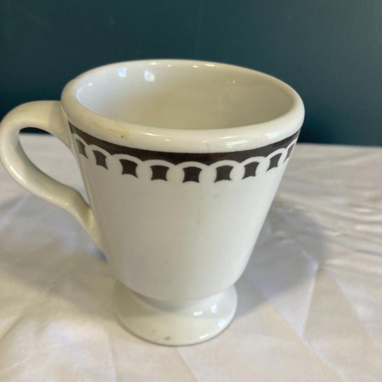 Vintage Medallion Sterling China Footed Coffee Mug – White & Black Made in USA