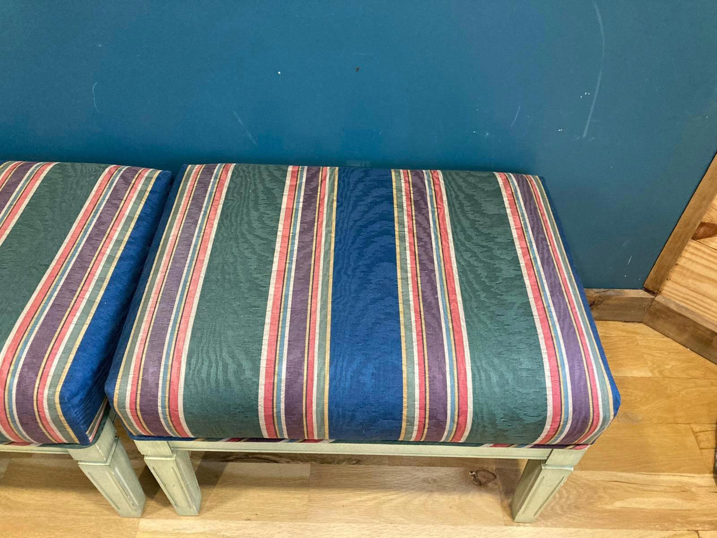 Vintage Parsons Benches Set of 2, Striped Upholstered Accent Seating, Mid Century Style Furniture, Vintage Finds