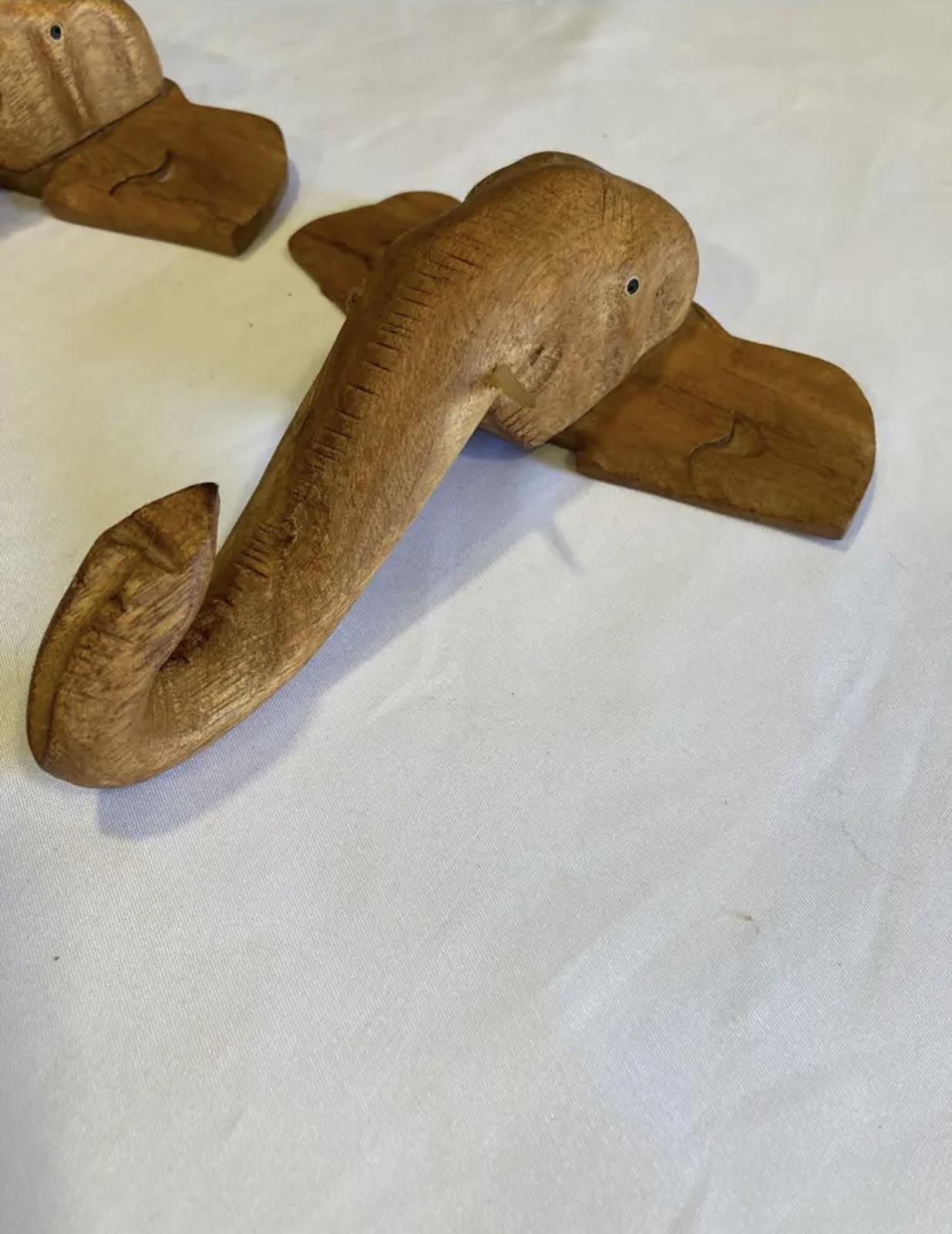 Pair of Hand Carved Wooden Elephant Wall Decor – Rustic Safari Decor