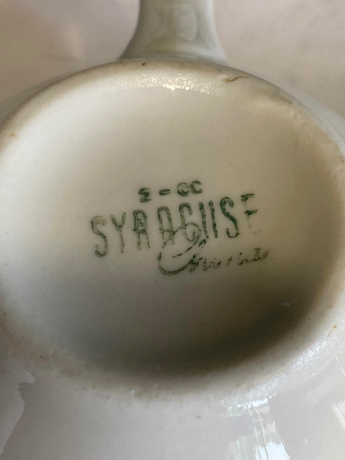 Vintage Syracuse China Restaurant Mugs with Double Green Band, Set of 4