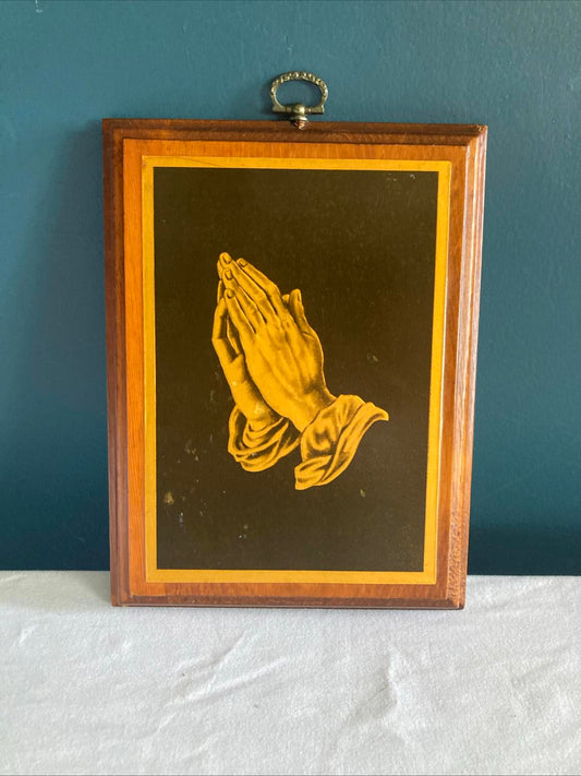 Vintage Praying Hands Wall Art, Religious Decor with Wood Frame
