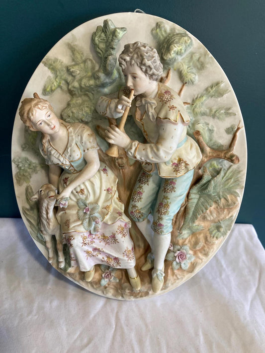Vintage Arnart Creation Victorian Couple Porcelain Wall Art Hanging Decor