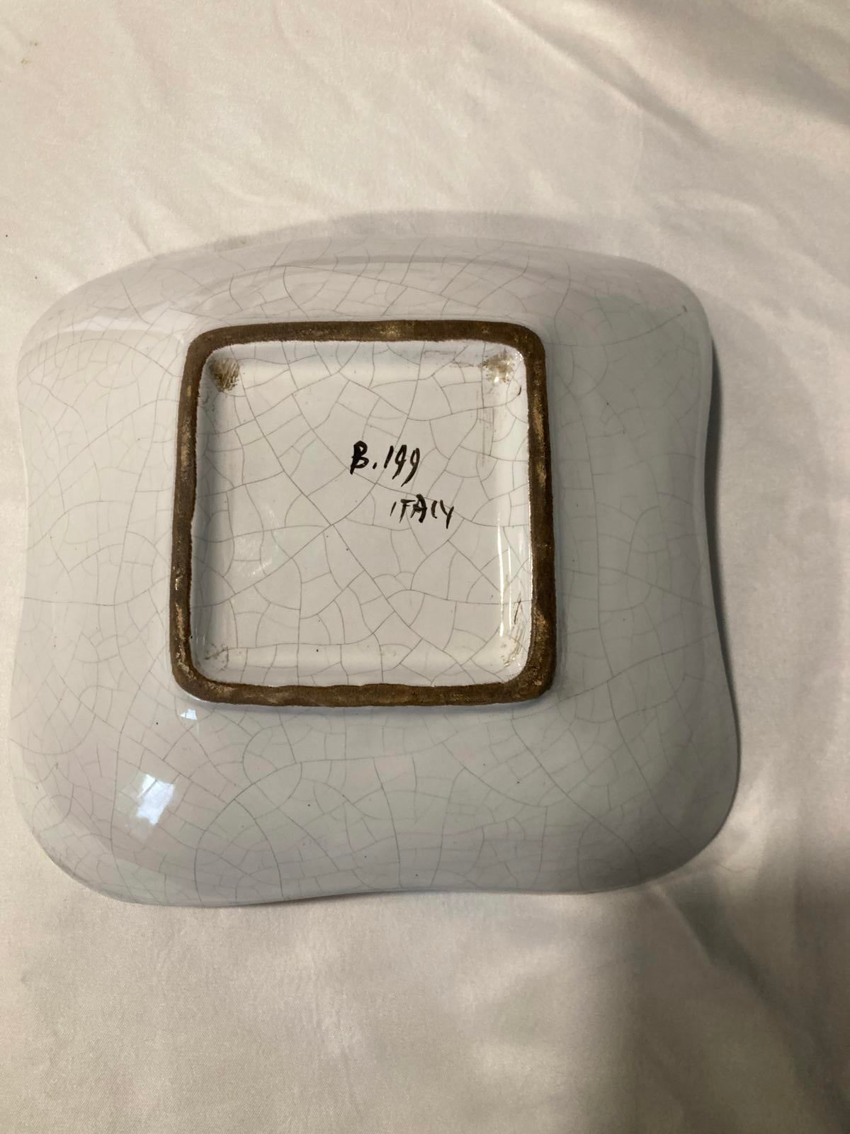 Vintage Italian Gold Gilt Square Dish with Crackle Glaze