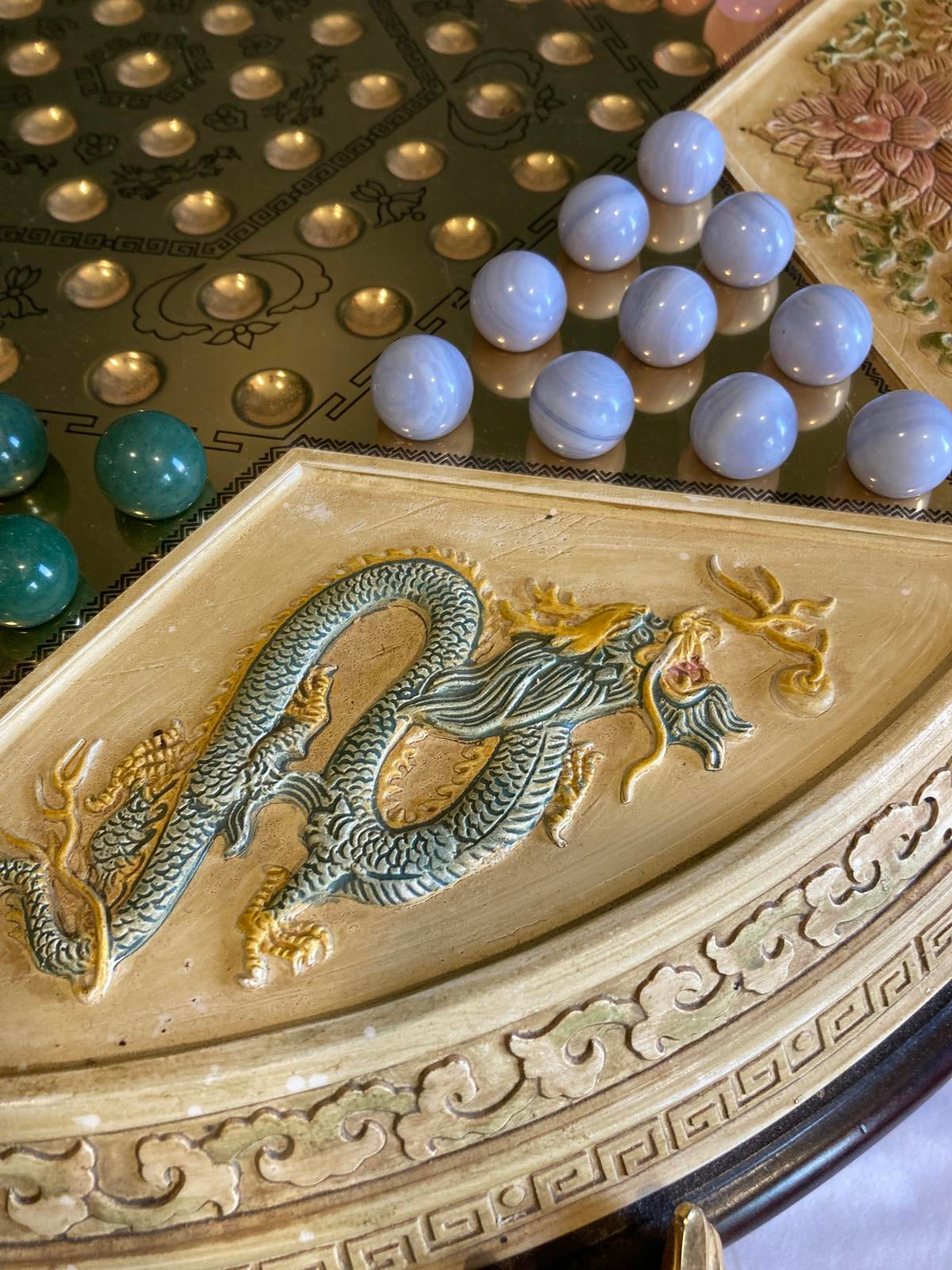 Vintage Franklin Mint Chinese Checkers Dragon Game With Semiprecious Gemstones