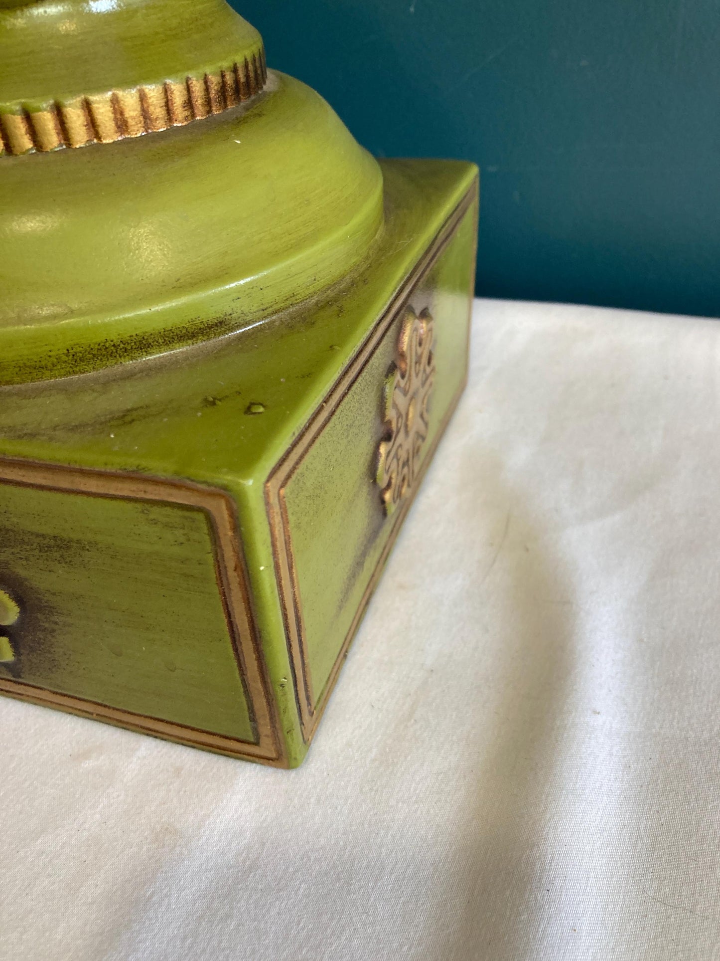 Vintage Green & Gold Ceramic Candle Holder Stand