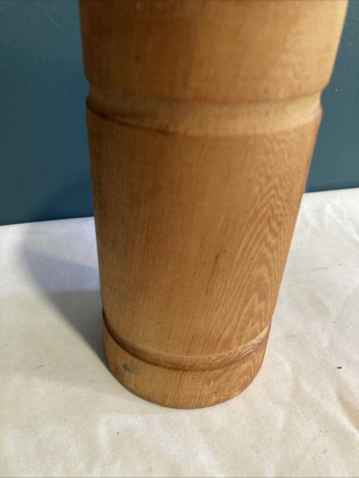 Vintage Wood Cylinder Utensil Holder Pencil Cup