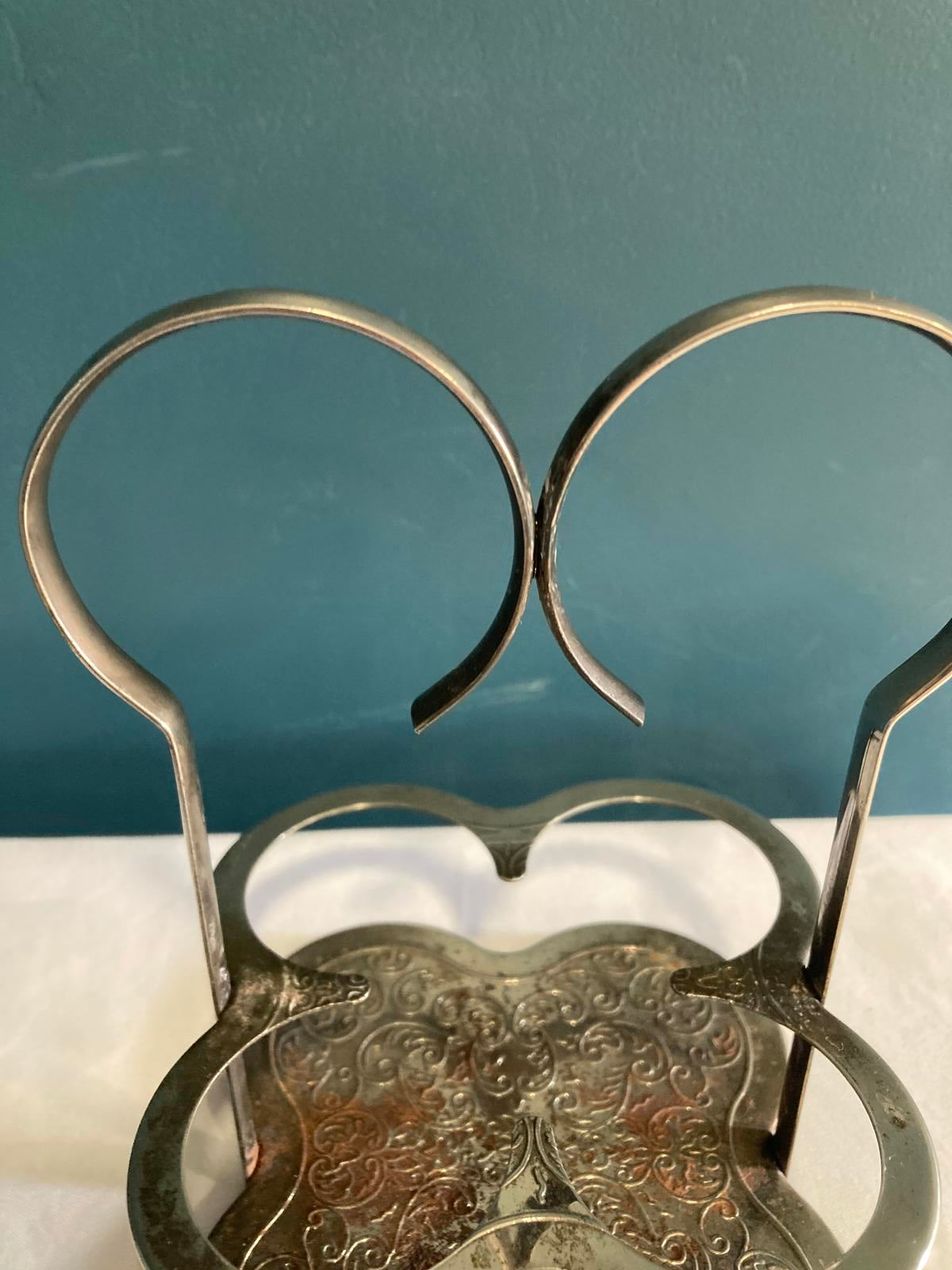 Vintage Silverplate Double Ring Condiment Holder Stand