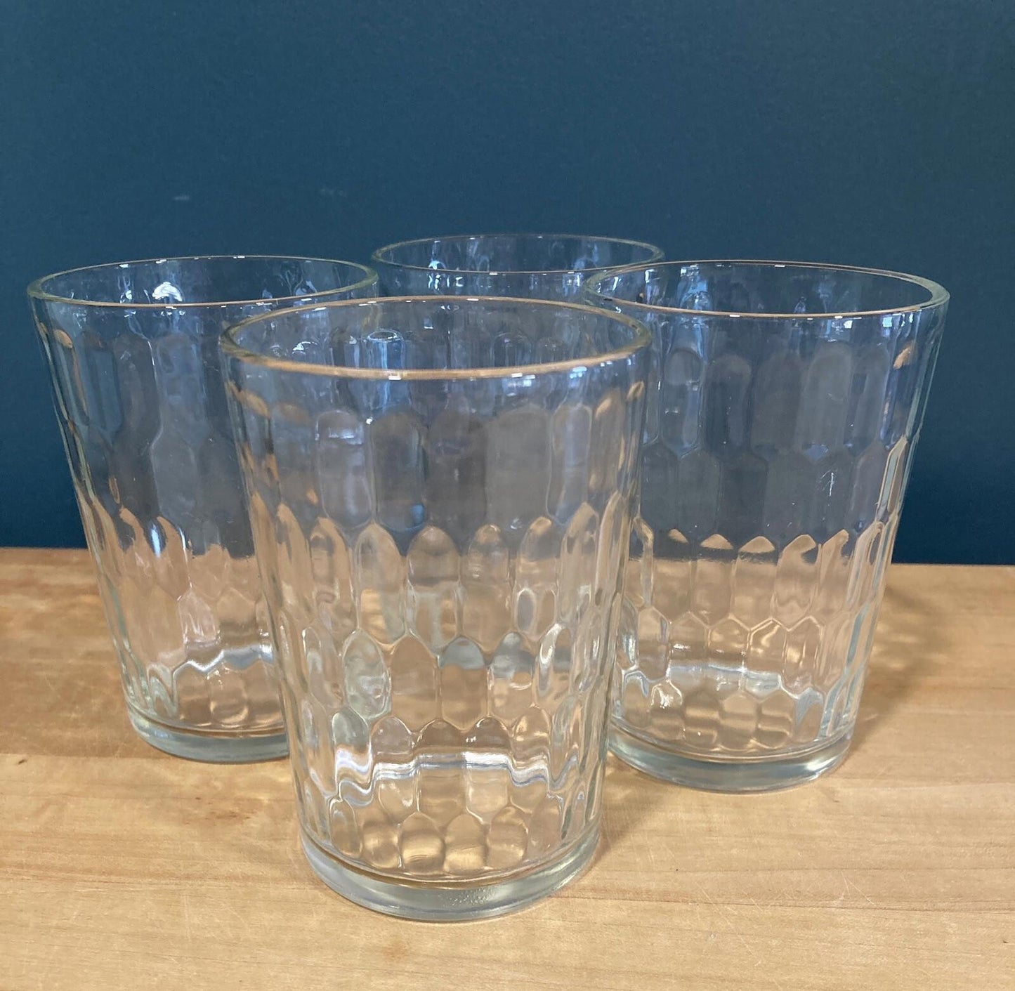 Vintage Hex Optic Juice Glasses – Clear 5” Tumblers, Set of 4
