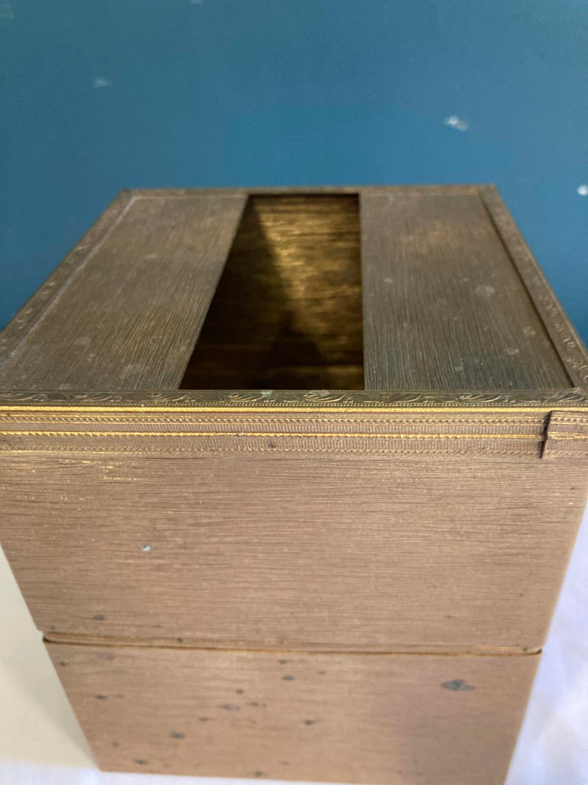 Hollywood Regency Gold Metal Tissue Box Cover with Raised Rose Detail