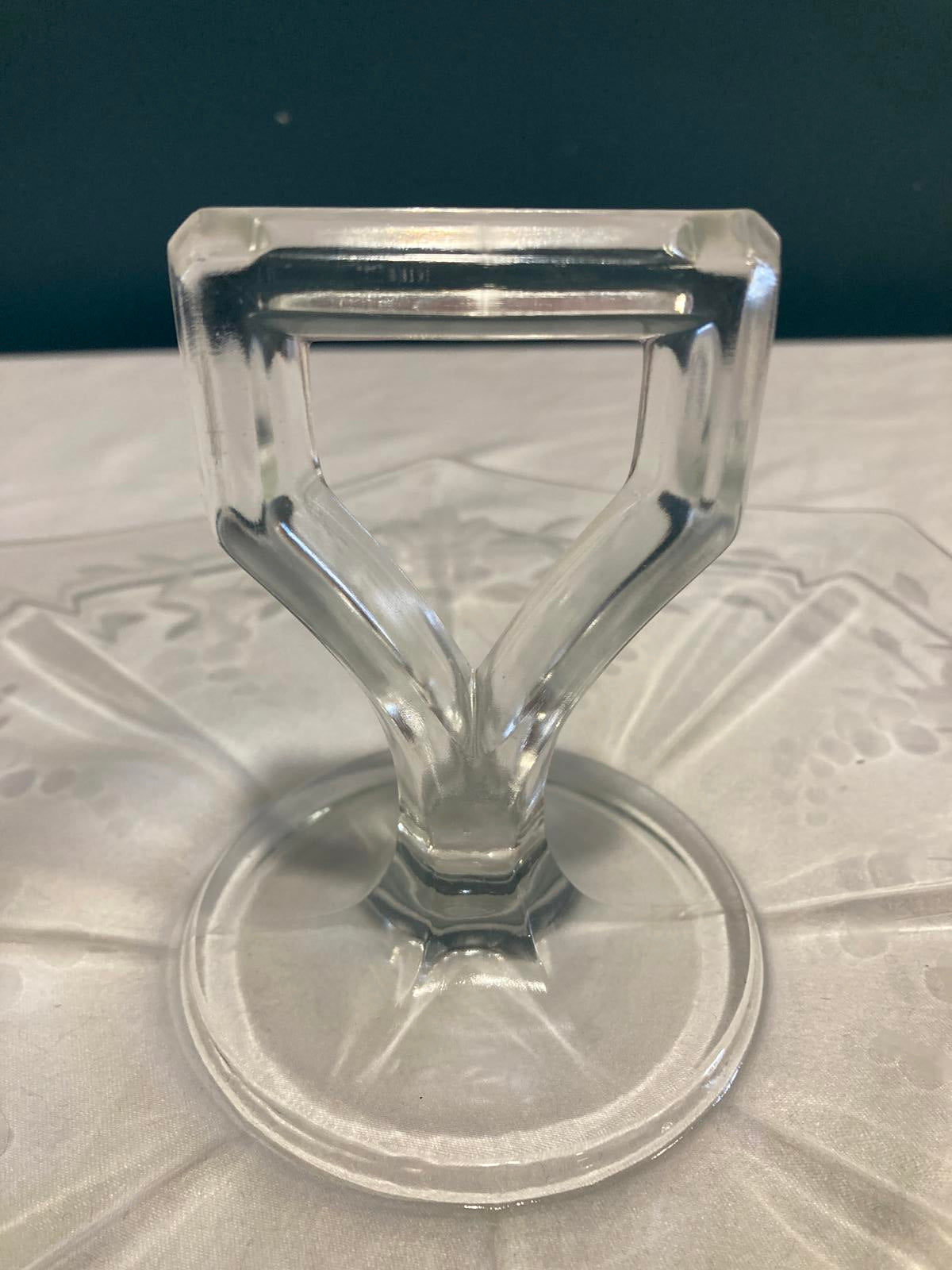 Vintage Etched Glass Cake Plate with Handle