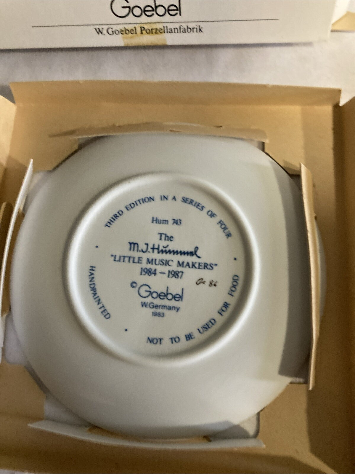 Hummel Goebel 4” Plate Soloist Hand Painted #467 W/Box Vintage Germany