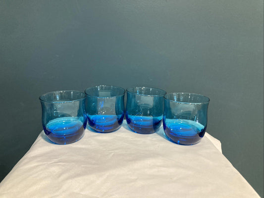 Vintage Cobalt Blue Turquoise Low Ball Cocktail Juice 4 Glasses