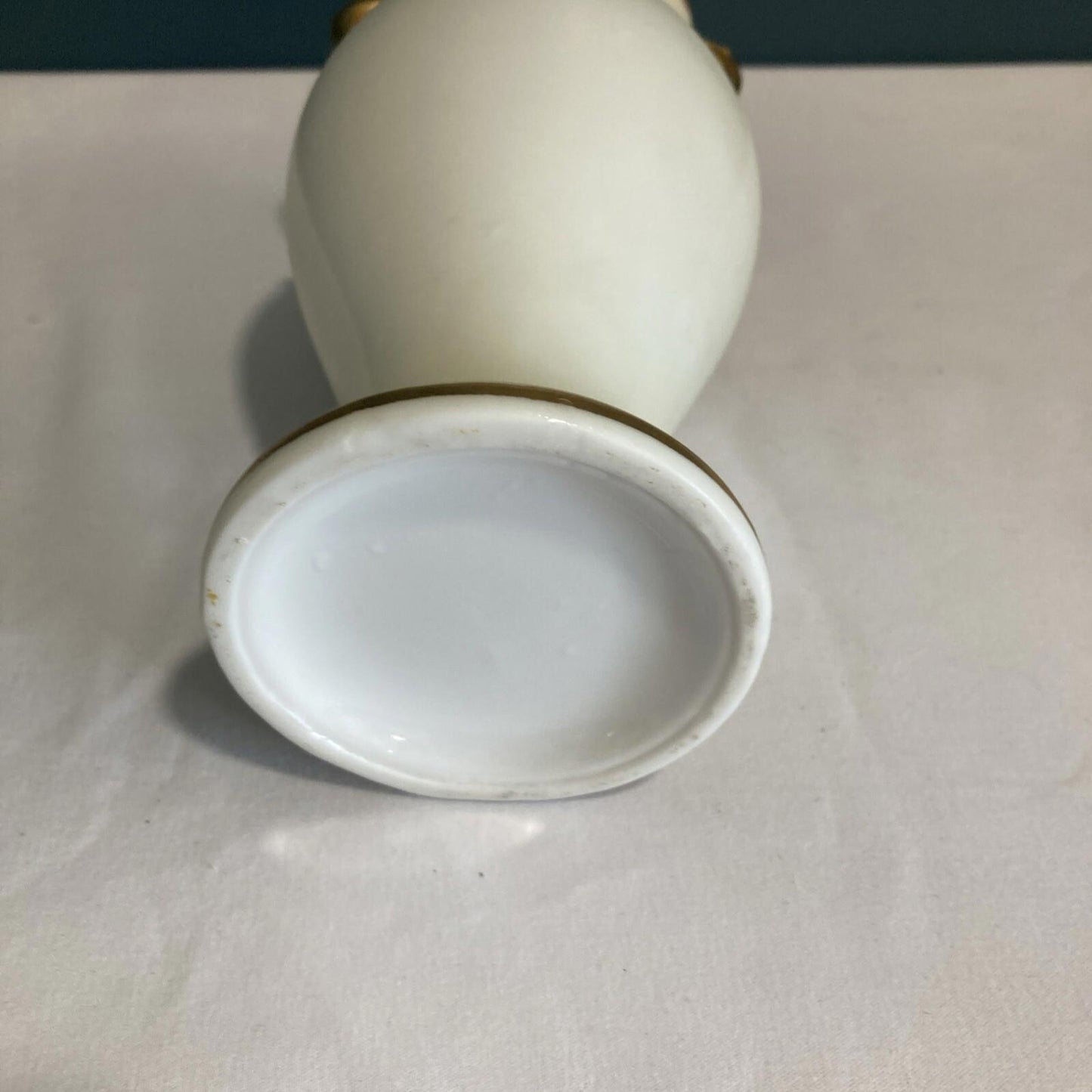 Vintage Porcelain Vase with Gold Handles and Floral Relief