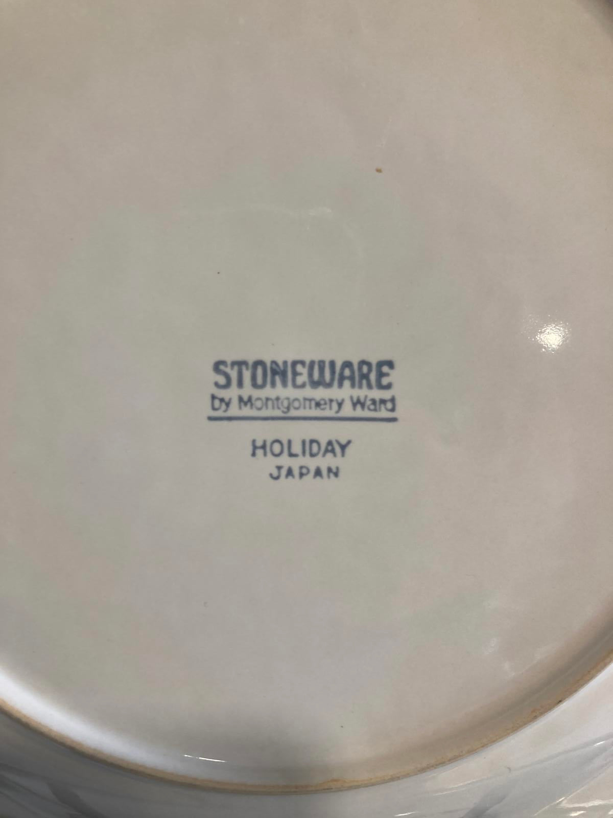 Vintage Stoneware Christmas Tree Plates by Montgomery Ward, Set of 12