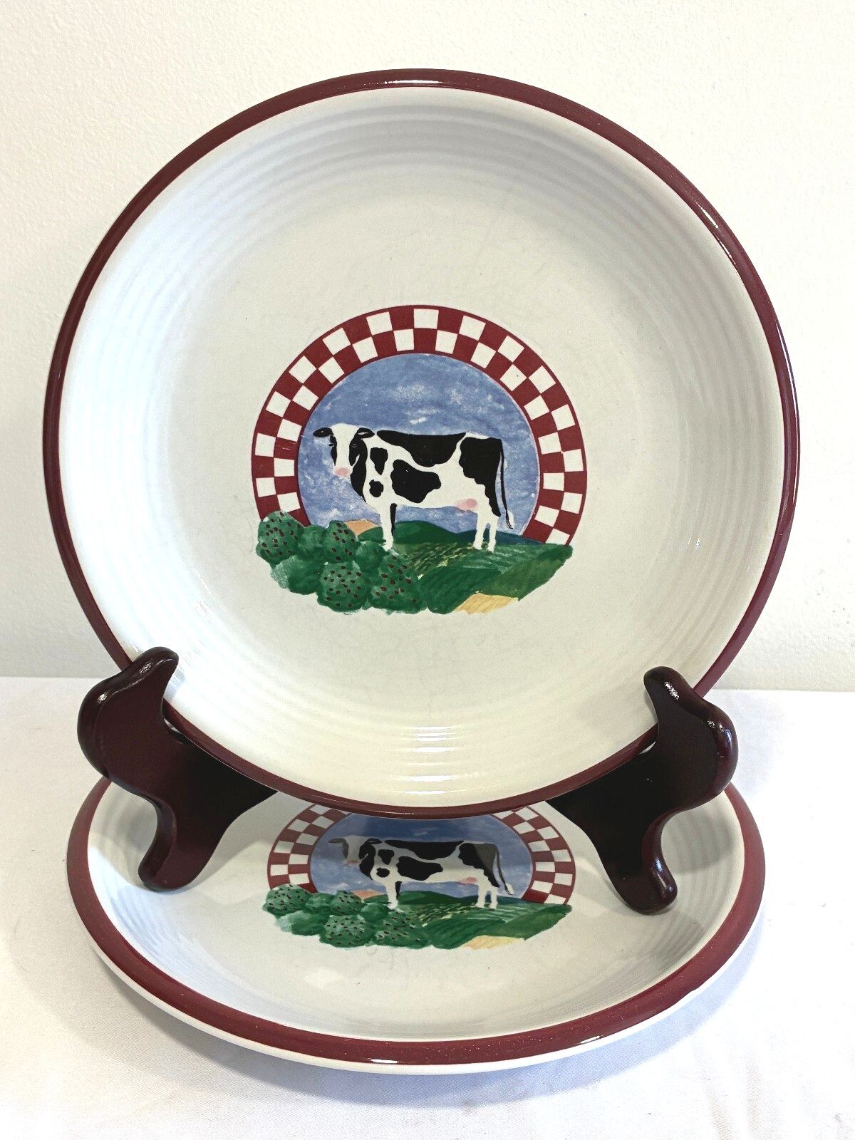 Vintage Fannie's Farm Cow Salad Plates, Set of 2, Century Stoneware