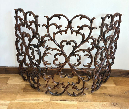 Vintage Large Cast Iron Fireplace Screen Ornate Scrollwork