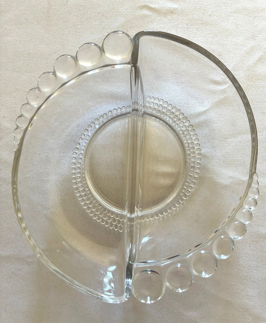 Vintage Duncan Miller Candlewick Divided Relish Dish | Clear Glass Beaded Edge |